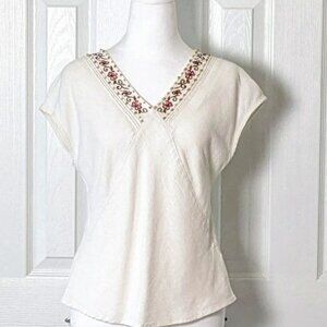 WHITE STAG Women's Sleeveless Embroidered Accent Top Blouse  Size S  White